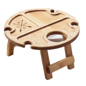 Wooden Picnic <b>Table</b> Semicircular <b>Foldable</b> Outdoor Wine Rack With Bottle Holder For Beach And <b>Garden</b> Use - Product Image 5