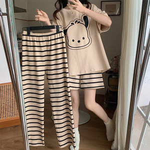 Vrouwen Pyjama Zomer Korte Mouwen Broek 3 Stuks Set Homewear <span class=keywords><strong>Cartoon</strong></span> Casual Koreaanse Pyjama Pak Cool Zachte Melk Zijde Nachtkleding - Product Image 4