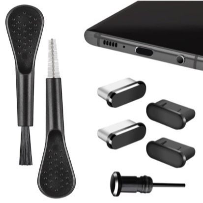 Mobile Phone USB-C Dust Plug Set with Metal & Silicone 4 Port Covers for Charging Protection