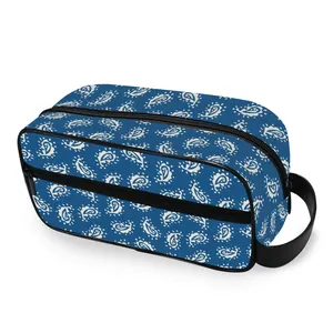 Logotipo de costume azul lavagem bolsa para cosméticos portátil de alta qualidade para viagens à venda