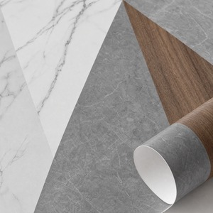 Panneau mural triangulaire personnalisé en toile huilée, motif géométrique marbre et bois - Product Image 2