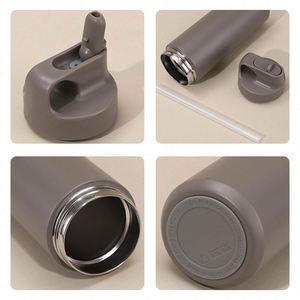 Custom Vacuum Flask Hot Drinks <b>Insulated</b> Travel <b>Mug</b> with Flip Straw Water Bottle Press Button Stainless Steel Coffee Tumbler Cup - Product Image 2