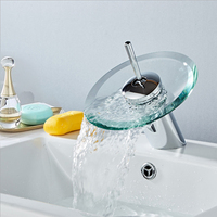 Robinet de lavabo à trou unique, cascade chaude, robinets d'évier de salle de bains en verre massif à une poignée vanité de salle de bains