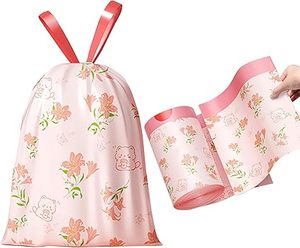 ถุงขยะแบบไม่ต้องฉีกสำหรับห้องน้ำ สำนักงาน บ้าน ห้องนอน ยี่ห้อ Huamaohengchun พร้อมถุงใส่ขยะลายดอกลิลลี่สีชมพู - Product Image 1