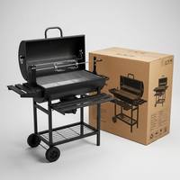 Barbecue au charbon de bois grande capacité avec rôtissoire et étagère latérale, barbecue d'extérieur sur roues, fumoir portable pour jardin