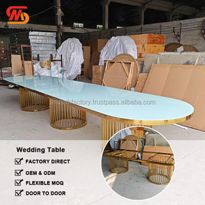 LEDA Custom Birthday Party <b>Table</b> Long Semi-circular Stainless Steel <b>Mirror</b> Dining <b>Table</b> - Product Image 4