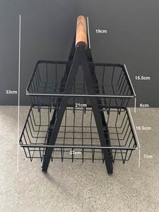 Supermarket & Home Display <b>Rack</b> for Vegetables & Fruits Practical Metal <b>Wire</b> <b>Shelves</b> with Wooden Handle Metal Baskets - Product Image 5