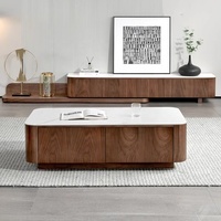 Table basse rectangulaire moderne et simple en placage de noyer avec rangement, style nordique, pour salon, idéale pour appartement de petite taille
