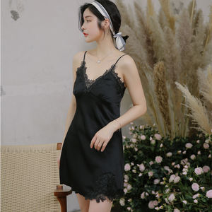 Printemps été robes confortables <span class=keywords><strong>robe</strong></span> à bretelles col élégant femmes vêtements de nuit pyjama - Product Image 6