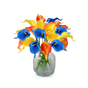 Flores Artificiales de Calla Lily, Ramos Amarillos, Azules y Naranjas, 24 Piezas, Tacto Real, Decoración para el Hogar, Centro de Mesa, Sala de Estar Moderna - Product Image 1