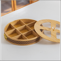 Boîte de rangement écologique et durable en bambou à compartiments pour fruits et collations, avec couvercle, incrustation en cuir, cadre incurvé résistant aux hautes températures, creuse, pour la maison et le café