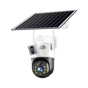 V380 Pro 태양광 CCTV 카메라 실외 4MP 듀얼 렌즈 배터리 비디오 캠 4G 태양광 카메라