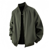 Blouson bomber noir à col côtelé et fermeture éclair pour homme, veste décontractée avec manches raglan et ourlet côtelé