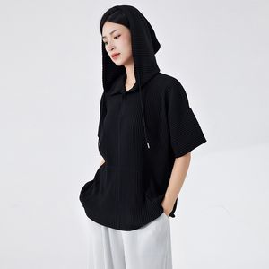 Sudadera con capucha suelta plisada de alta calidad, ropa unisex, jersey negro, tops versátiles de talla grande para mujer en stock o OEM personalizado - Product Image 1