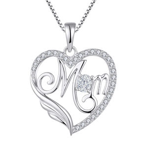 Exquisito diamante CZ 925 plata esterlina corazón mamá colgante collar con regalo del Día DE LA MADRE joyería para mujer - Product Image 1