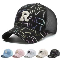Gorra de béisbol ajustable de 6 paneles con letras bordadas de malla estilo coreano para mujer, primavera/verano, estilo urbano, snapback para hombre