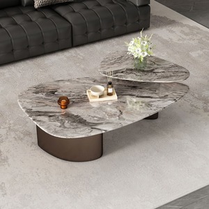 Tavolino <span class=keywords><strong>da</strong></span> Caffè Moderno e Semplice in Acciaio Inossidabile e Pietra Sinterizzata, Decorativo di Lusso Italiano per Soggiorno, Appartamento e Hotel - Product Image 3