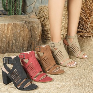 Summer Heeled Sandals Peep <b>Toe</b> Block Heel Mid Heel Breathable Buckle Strap Microfiber Leather Lining Solid Pattern Elegant - Product Image 1