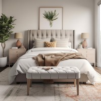 Lit moderne rembourré en velours capitonné avec dossier haut et boutons, avec cadre de lit plateforme réglable pour lit king size