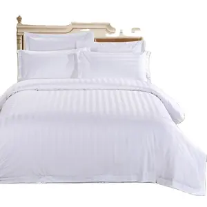 Quality 1cm 2cm 3cm Customized White Stripe Hotel Bedding Set Includes Duvet Cover and Bed Sheet for Both Home and Hotel Use