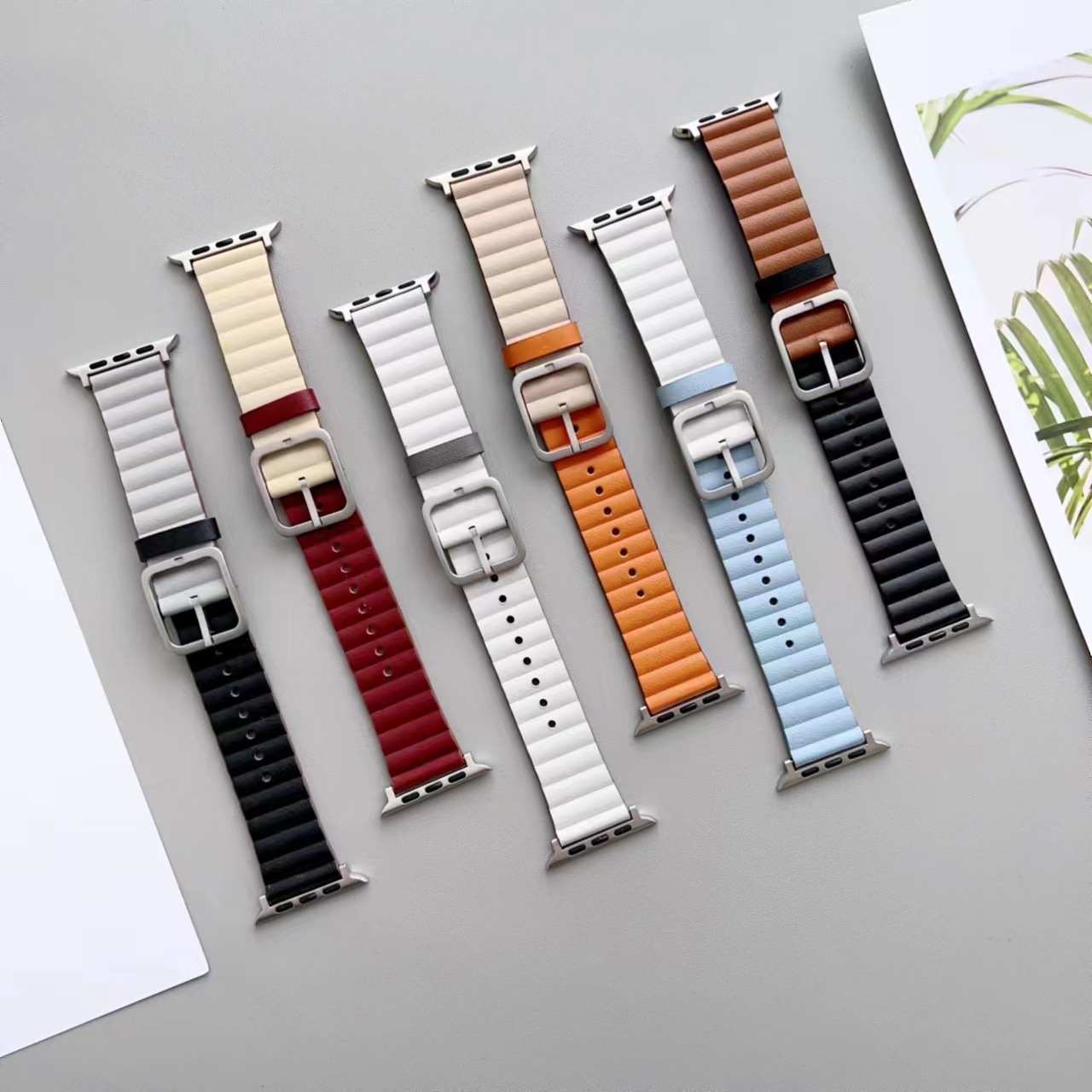Luxury Adjustable Dual Color Leather Watch Band for Apple Watch Series 8 Ultra 7 6 Strap 49mm 45mm 41mm 44mm 40mm Bracelet