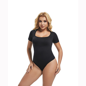 <span class=keywords><strong>Combinaison</strong></span> d'été décontractée sans coutures à col carré, cintrée à la taille, au-dessus du genou, à manches courtes, très vendue à l'international - Product Image 2