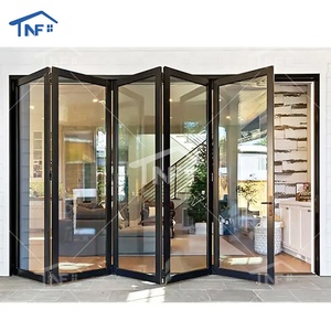 Thiết kế hiện đại bi-gấp Patio cửa 96x60 <span class=keywords><strong>Tri</strong></span> gấp Trái phải gấp khung nhôm bằng gỗ ngoại thất-khách sạn nhà bếp biệt thự - Product Image 2