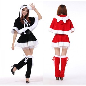 Disfraz de gato con chal para mujer, disfraz de fiesta de Navidad para adultos, terciopelo rojo y negro con capucha y calentadores de piernas - Product Image 1