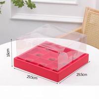 Boîte à gâteaux carrée à 9 compartiments avec base pliable en rose, bleu, blanc, orange, rouge avec couvercle transparent en PET pour l'emballage de cupcakes et de desserts