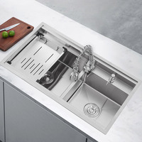 Évier de cuisine moderne YINGTAO en acier inoxydable 201/304, double bac, noir et argent, à encastrer, surface polie