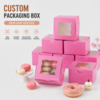 Boîte à pâtisserie rose personnalisée de qualité alimentaire en gros, boîte à gâteau jetable avec fenêtre, boîte d'emballage jetable en papier pour la pâtisserie