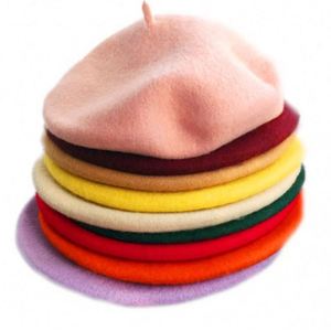 Wholesale Solid Color Plain Wool Felt Beret Hat for Women - Product Image 1