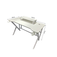 Bureau de jeu blanc avec cadre en K, support pour écran, porte-gobelet et support pour casque, idéal pour les petites salles de jeu