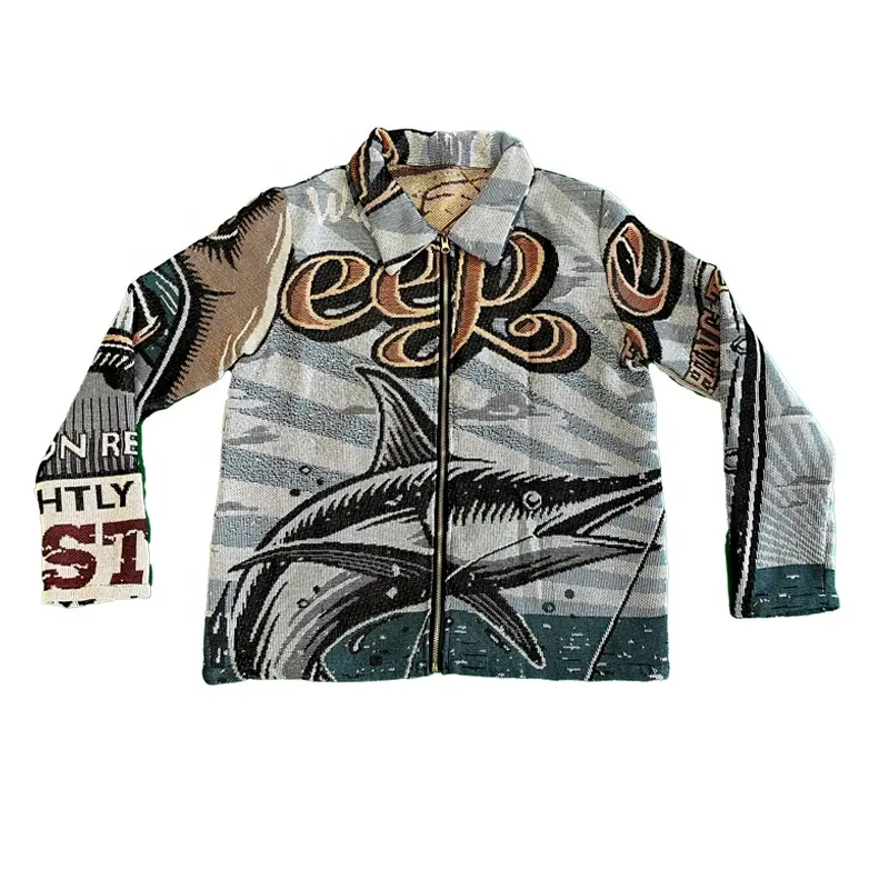 2022 Custom Tapestry jacket for men spring cotton jocket mens streetwear design woven jacquard zipper jackets men's clothing