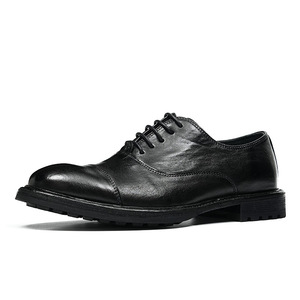 Zapatos Oxford de Cuero Genuino para Hombre, Punta Cuadrada, Cordones, Suela de Goma, para Oficina, Carrera, Todas las Temporadas, Antideslizantes - Product Image 5