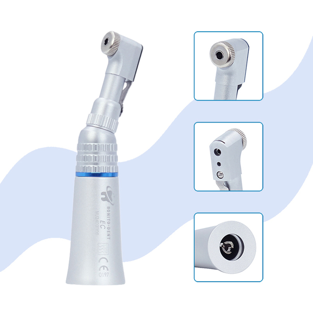 Dental Low Speed 1:1 Blue Ring Latch Type Contra Angle Handpiece for E-type Air Motor Dentist Polishing Tools 22000-27000 RPM