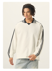 Felpe in stile College Vintage personalizzate da <span class=keywords><strong>uomo</strong></span> in tinta unita con <span class=keywords><strong>righe</strong></span> laterali per collo <span class=keywords><strong>a</strong></span> Polo con cappuccio ricamato - Product Image 5
