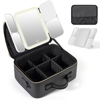 Bolsa de Cosméticos de Lujo para Mujer, de Cuero PU Premium, con Cierre, Ecológica, Portátil, Duradera, con Asa Suave, Grande, Impermeable, con Luz LED para Mamá