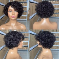NC #   Perruque courte bouclée coupe pixie pour femmes noires, fabriquée à la machine, avec raie latérale, boucles de 10 pouces, cheveux humains brésiliens