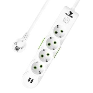 Tira de alimentación con <span class=keywords><strong>protección</strong></span> contra <span class=keywords><strong>sobretensiones</strong></span>, enchufe de extensión de 10a, 2 Usb, 4 salidas, 2,7 m, Alemania, el más vendido - Product Image 1