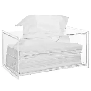 Wholesale Lucite Tissue Storage Drawer Box Rectangular Acrylic Facial Tissue Holder For Home