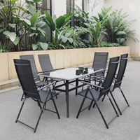 Meubles de jardin portables modernes en métal de 188 pièces, table en verre trempé, chaises pliantes en fer, salle à manger, hôtel, gymnase, appartement
