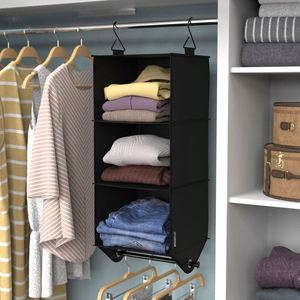 Reinforced 3-Tier Hanging Closet <b>Storage</b> with Garment Rod Non-Woven Fabric Iron Pipe Closet <b>Shelves</b> for Shoes &Clothes Organizer - Product Image 6