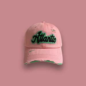 Gorra de béisbol de mezclilla rosa desgastada con bordado atlántico para mujer, estilo urbano de verano - Product Image 1