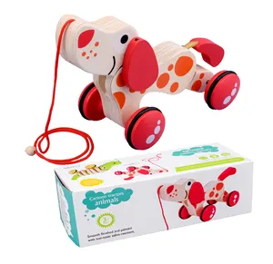 Kidpik Houten Kinderen Slepen Puppy Aanhangwagen Speelgoed Leren Lopen Kinderen Baby 3d Autospel Hond Pull String Speelgoed Push Pull Speelgoed