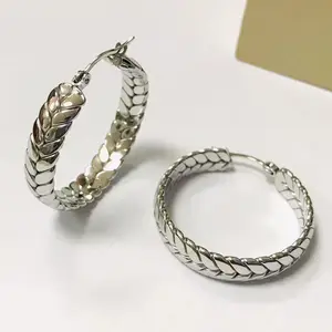 Anting-anting Hoop baja tahan karat lapisan emas 18K gandum telinga antik klasik Prancis desain baru kualitas tinggi HJ1025A