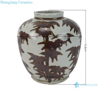 Vase à fleurs de table en céramique de petite taille à motif de bambou de style antique brun RZSX159-A et blanc
