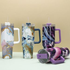 40 oz Stainless Steel Cartoon <b>Tumbler</b> Tie Dye Design Vacuum Insulated Travel Mug <b>with</b> Lid Straw <b>Handle</b> Custom Logo Mixed Colors - Product Image 3