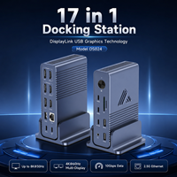 Base de Conexión USB-C DisplayLink 17 en 1, 2x4K/1x8K para 2x4K/1x8K DP, Ethernet 2.5G, SD/TF, PD de 65W, Base Vertical para Laptop, en Stock