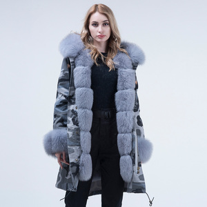 Janefur <strong>Women</strong> Fox <strong>Fur</strong> Cuff Collar <strong>Parka</strong> <strong>with</strong> Detachable Faux Rabbit <strong>Fur</strong> Liner Wholesale Classical Style Winter <strong>Fur</strong> <strong>Parka</strong> <strong>Coat</strong> - Product Image 2